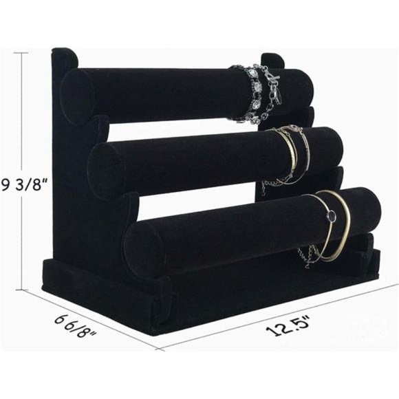 VELVET 3 Tiers Bracelet Holder, Black Velvet Jewelry Organizer Stand and Display - Picture 3 of 4